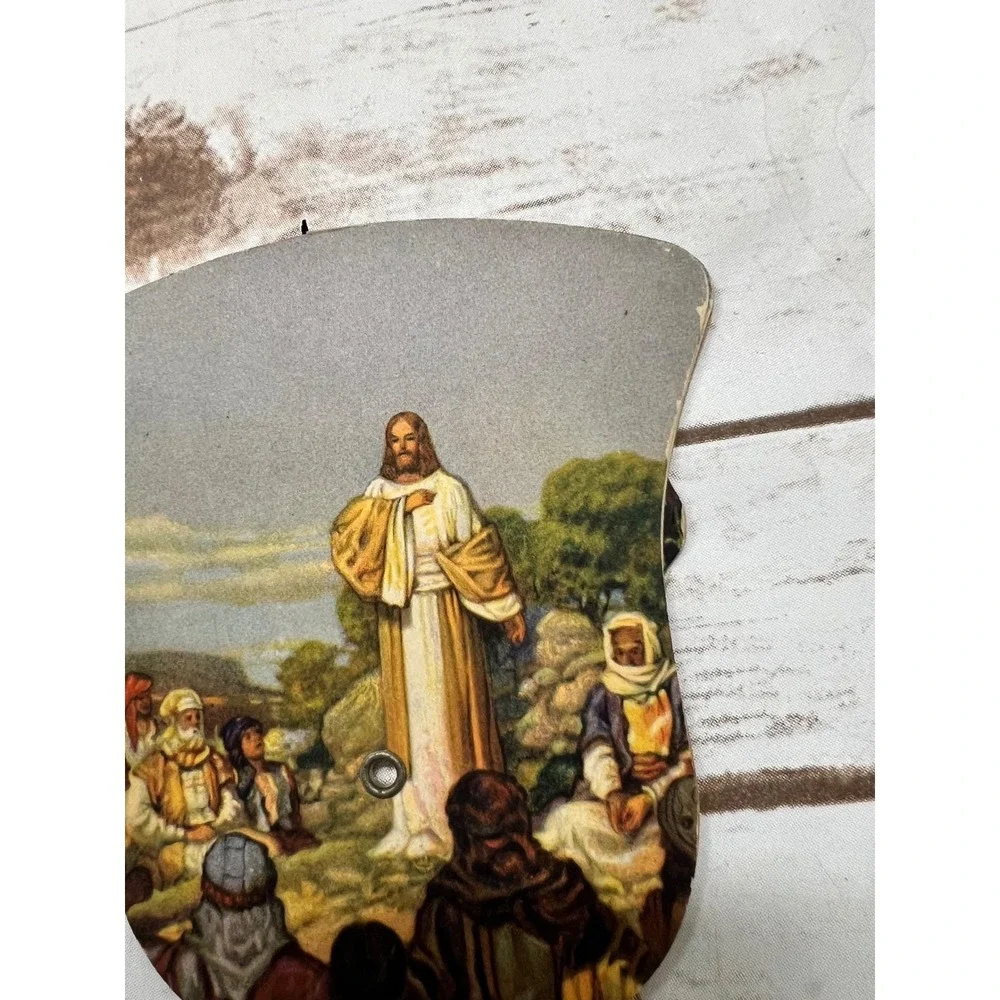 Vintage Collectible Ladies Expandable Cardboard Sermon on the Mount Folding Fan